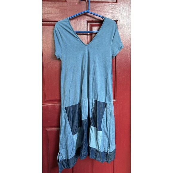 Holding Horses Anthropologie Chambray Patched Patchwork Fall Dress S/M $128 - Picture 5 of 8